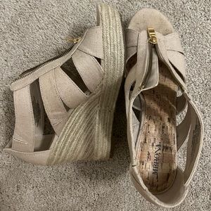 Tan zip up Merona wedges. Only worn a couple times. Good condition. Size 10